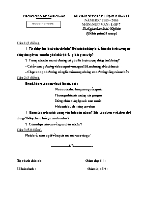 Đề khảo sát chất lượng giữa kì I năm học 2015 - 2016 môn Ngữ văn lớp 7